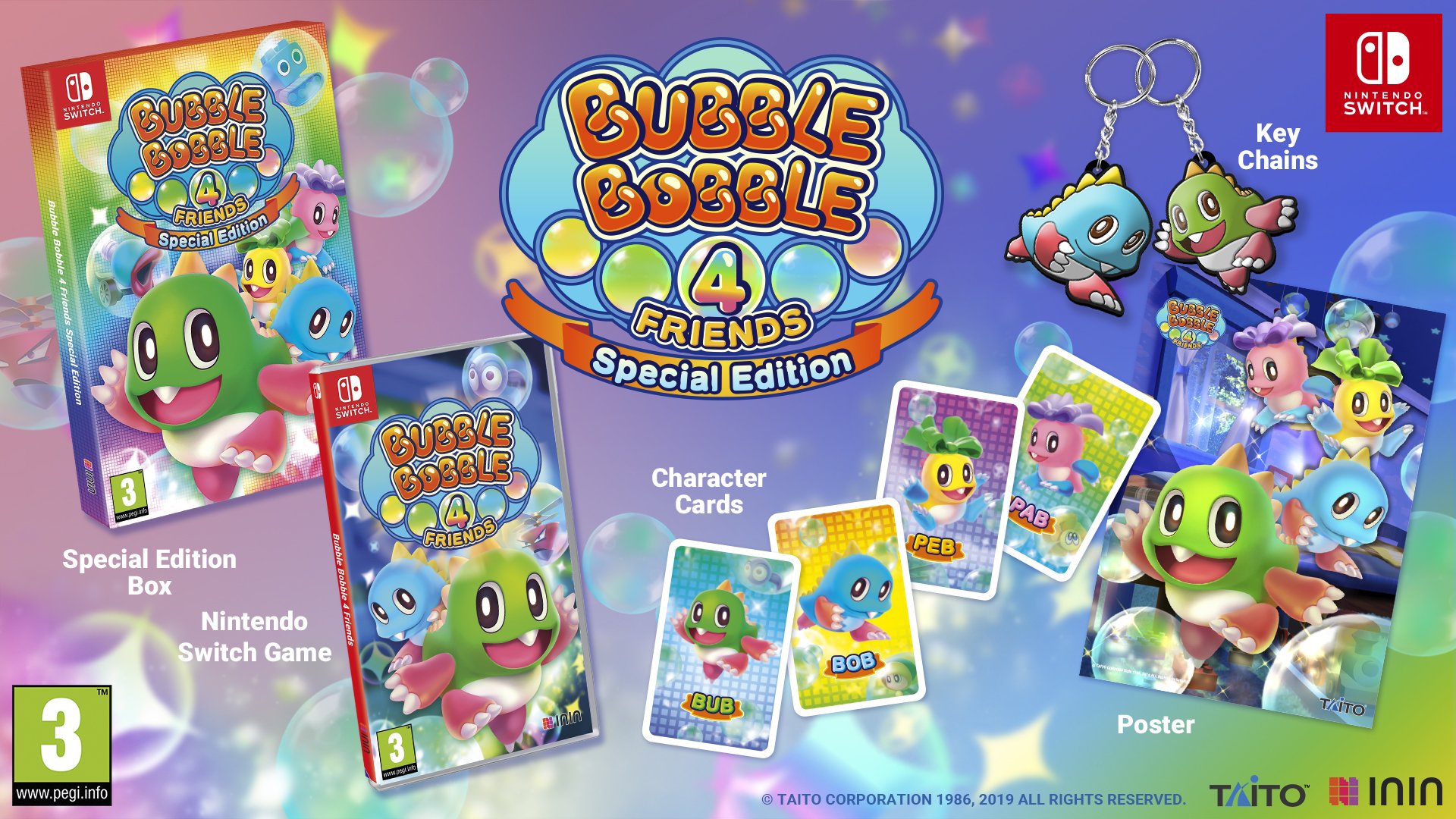 Switch用ソフト『Bubble Bobble 4 Friends』のパッケージ版の詳細が