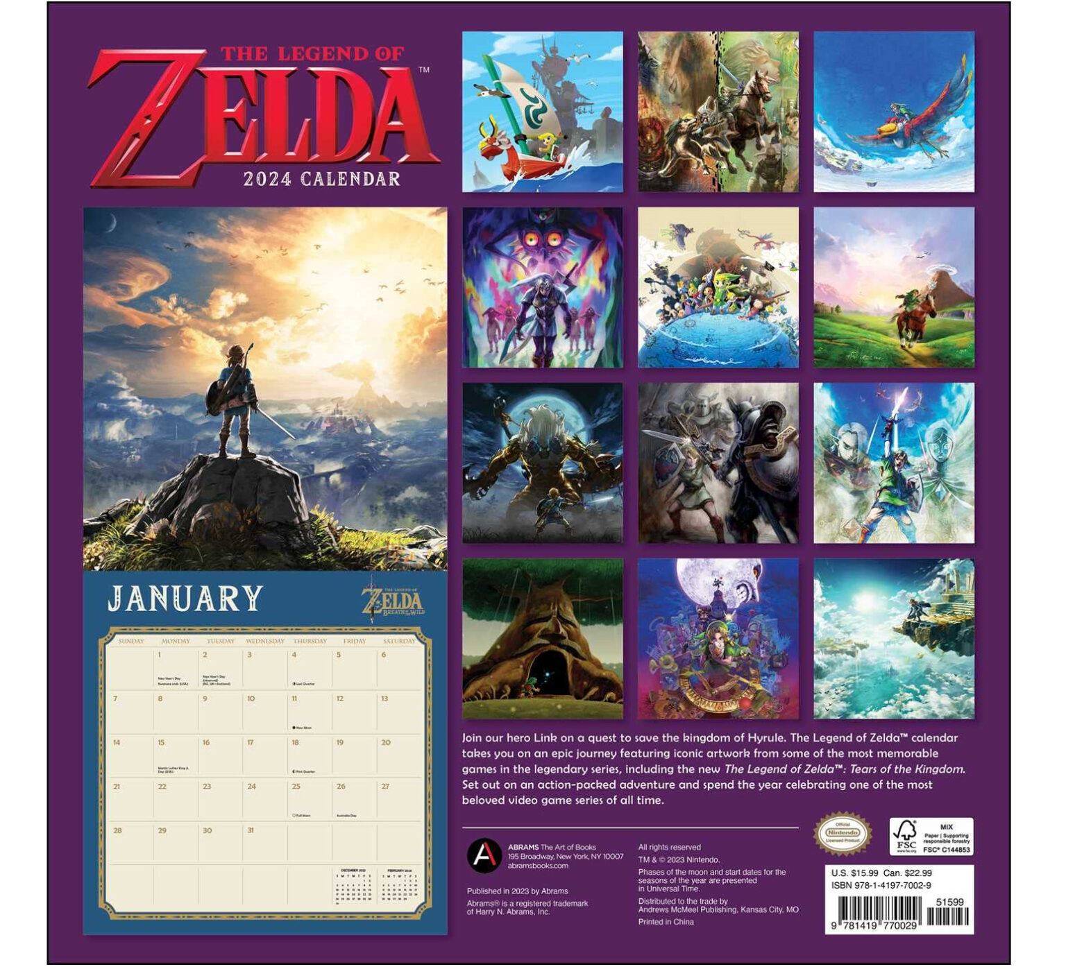 『Legend of Zelda 2024 Wall Calendar』が海外向けに2023年9月頃に発売！ Nintendo